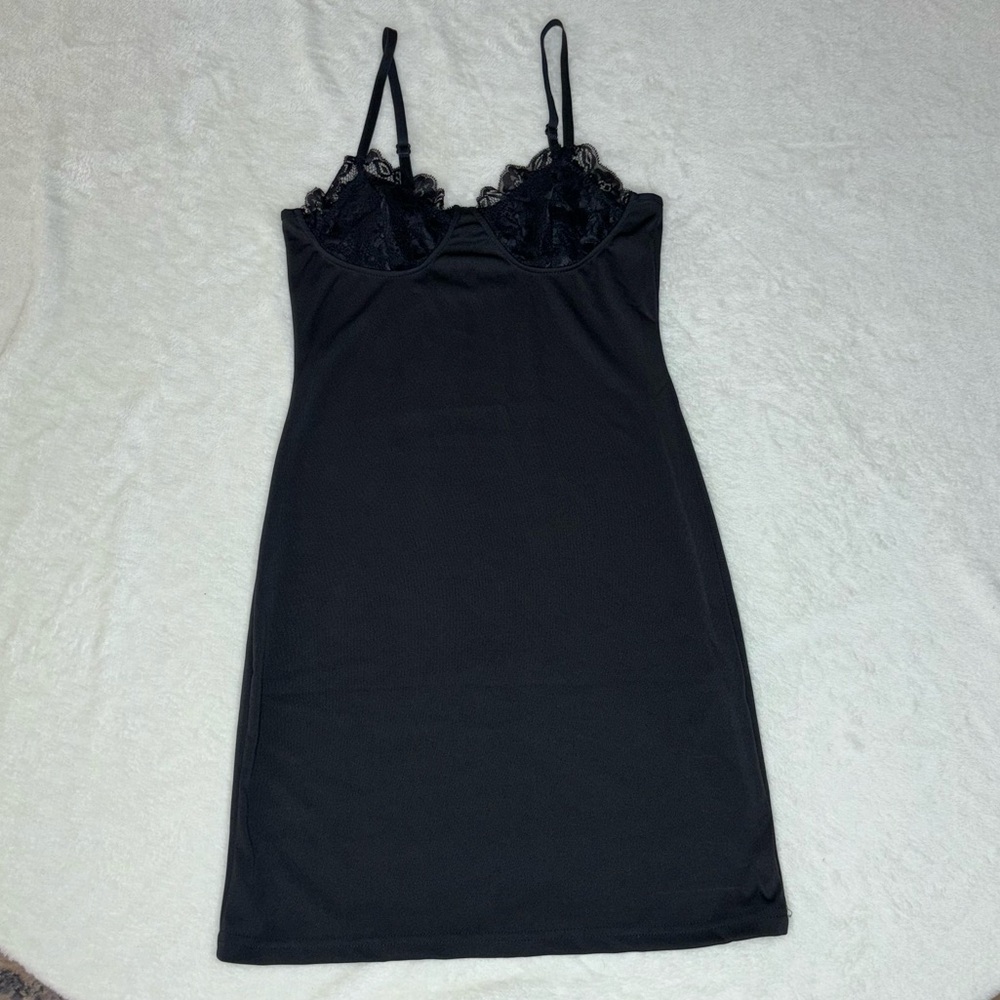 Black Lace Trim Slip Dress